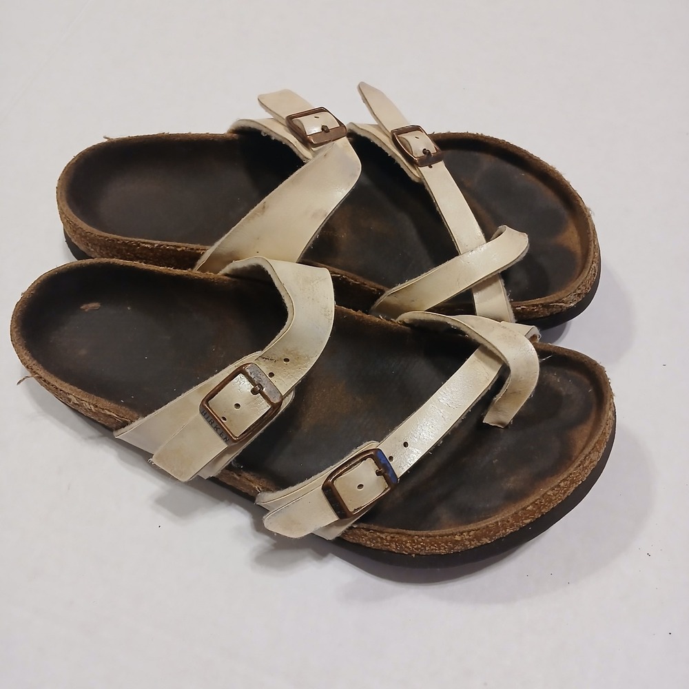 Birkenstock Womens 8 Mayari Toe Loop Sandal Leather Buckle Strap Pearl Beige